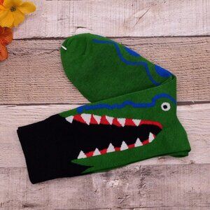 Alligator Eats Leg Funny Socks for Men in Green and Black Gift Packaged
